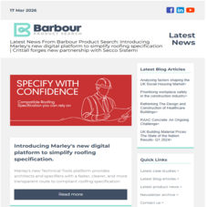 Latest News From Barbour Product Search: Introducing Marley's new digital platform to simplify roofing specification | Crittall forges new partnership with Secco Sistemi